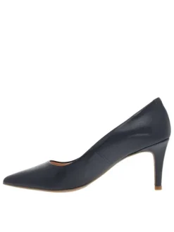 Escarpins en cuir bleu marine, première cuir à enfiler, à talon haut stiletto