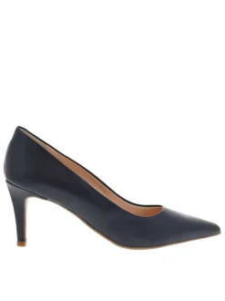 Escarpins en cuir bleu marine, première cuir à enfiler, à talon haut stiletto
