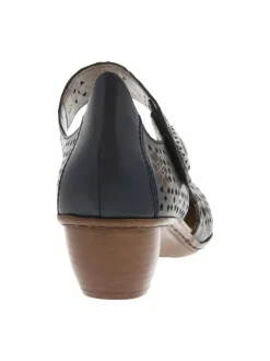 Escarpins en cuir bleu marine à talon bottier avec une bande auto-agrippante