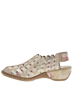 Escarpins en cuir multicolores à talon compensé avec bande élastiquée