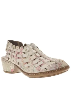 Escarpins en cuir multicolores à talon compensé avec bande élastiquée