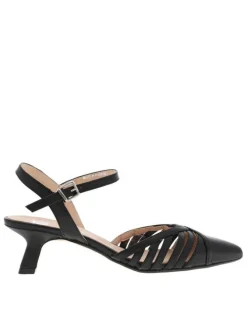 Escarpins en cuir noires à talon décroché moyen avec multiples brides