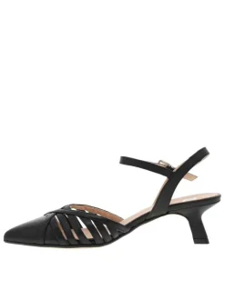 Escarpins en cuir noires à talon décroché moyen avec multiples brides