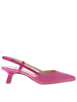 Escarpins en cuir nubuck fuchsia aspect métallisé à talon décroché moyen