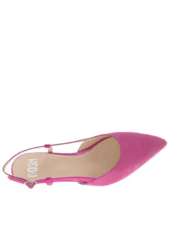 Escarpins en cuir nubuck fuchsia aspect métallisé à talon décroché moyen