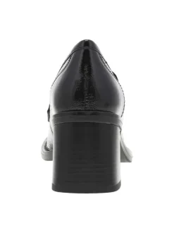 Escarpins en cuir vernis noir à talon bloc décroché moyen et maillons
