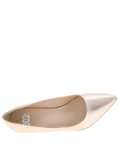 Escarpins roses gold décolleté simple en cuir à talon aiguille