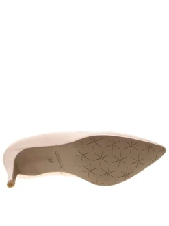 Escarpins roses gold décolleté simple en cuir à talon aiguille