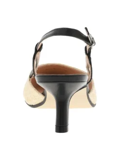 Escarpins talon découvert en cuir aspect raffia beige à talon virgule moyen