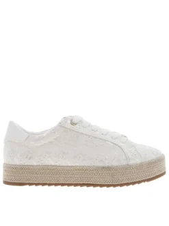 Espadrilles blanches en tissu avec semelle crantée beige et oeillets dorés