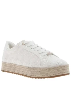 Espadrilles blanches en tissu avec semelle crantée beige et oeillets dorés
