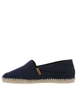 Espadrilles mixtes en tissu marine avec une semelle plate et Slip-on