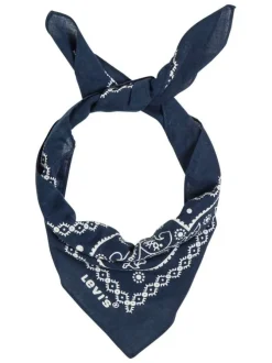 Foulard carré en coton marine orné d'un motif cachemire contrasté