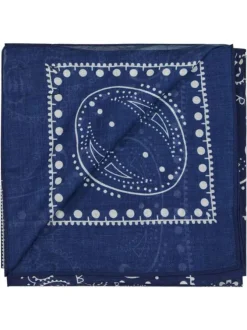 Foulard en coton bleu marine à motifs de forme rectangulaire