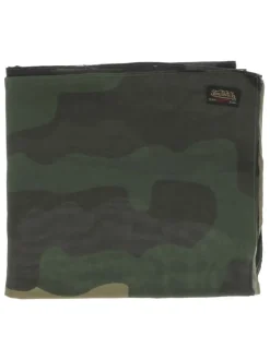 Foulard kaki en coton transparent à motif camouflage et logo blanc