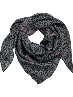 Foulard anthracite en voile fin orné d'un motif animalier contrasté