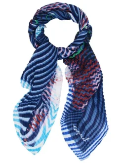Foulard bleu avec motifs floraux et revêtement en fine maille