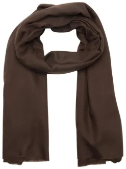 Foulard chocolat uni en maille fine avec des bords effilochés