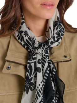 Foulard en coton noir à motifs légèrement transparent de forme carré