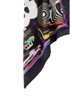 Foulard noir en soie avec tête de mickey imprimé dessus