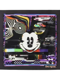 Foulard noir en soie avec tête de mickey imprimé dessus