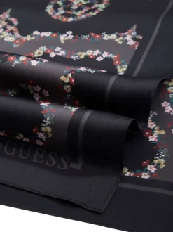 Foulard noir orné de motifs floraux aux inspirations ethniques