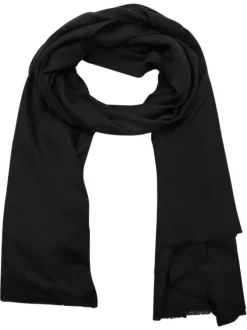 Foulard noir uni avec un revêtement en maille fine et des franges