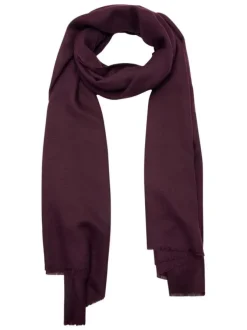 Foulard prune uni en maille fine avec des bords effilochés