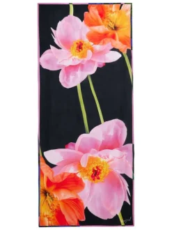 Foulard rose avec de grosses fleurs et revêtement en chevron