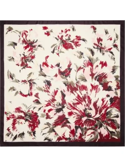 Foulard rouge et écru satiné à imprimé floral all-over