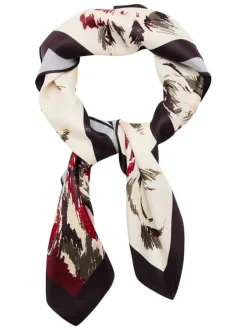 Foulard rouge et écru satiné à imprimé floral all-over