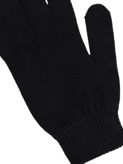 Gants en coton noirs uni avec logo au poignet et bords côtelés