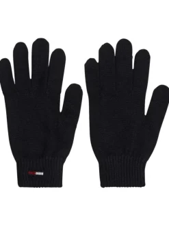 Gants en coton noirs uni avec logo au poignet et bords côtelés