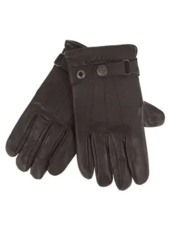 Gants en cuir de vachette noir à boutons pressions ajustables et nom iconique brodé