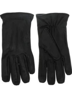 Gants en cuir noir uni et texturés avec des inscriptions en reliefs
