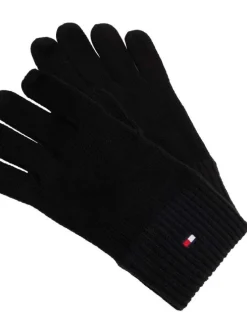 Gants noirs en coton et maille tricotée avec le logo de la marque