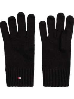 Gants noirs en coton et maille tricotée avec le logo de la marque