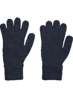 Gants bleu nuit unis avec revers en maille côtelée