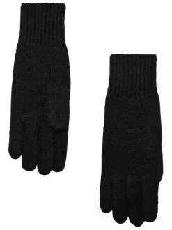 Gants noirs en maille tricotée effet lainage pourvue de bords côtelés