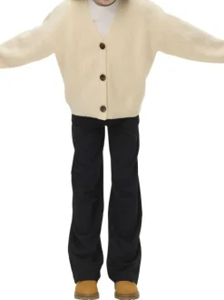 Gilet écru uni avec col v et large boutonnière à l'avant