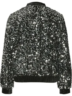 Gilet noir pailleté en sequin avec une coupe droite et un col rond