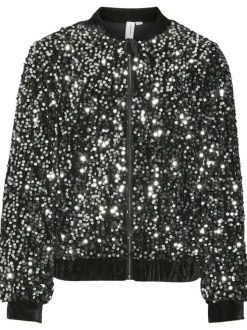 Gilet noir pailleté en sequin avec une coupe droite et un col rond