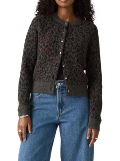 Gilet anthracite avec un motif léopard terracotta et un col rond
