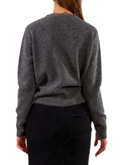 Gilet anthracite en maille fine avec un col v en dentelle et des manches longues