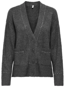 Gilet anthracite uni avec une coupe droite à boutons et des manches longues