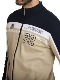 Gilet beige à coupe ajustée pourvu de manches longues tricolores
