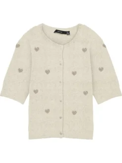 Gilet beige coupe droite pourvu d'un col rond et de manches 3/4