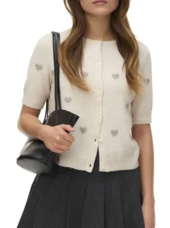 Gilet beige coupe droite pourvu d'un col rond et de manches 3/4