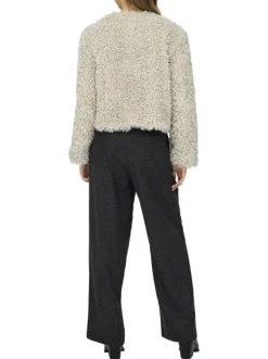 Gilet beige en maille sherpa pourvu d'un col rond et de manches longues