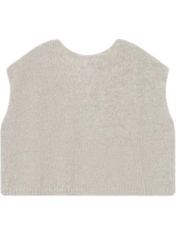 Gilet beige en maille tricotée avec une coupe ample et un col v